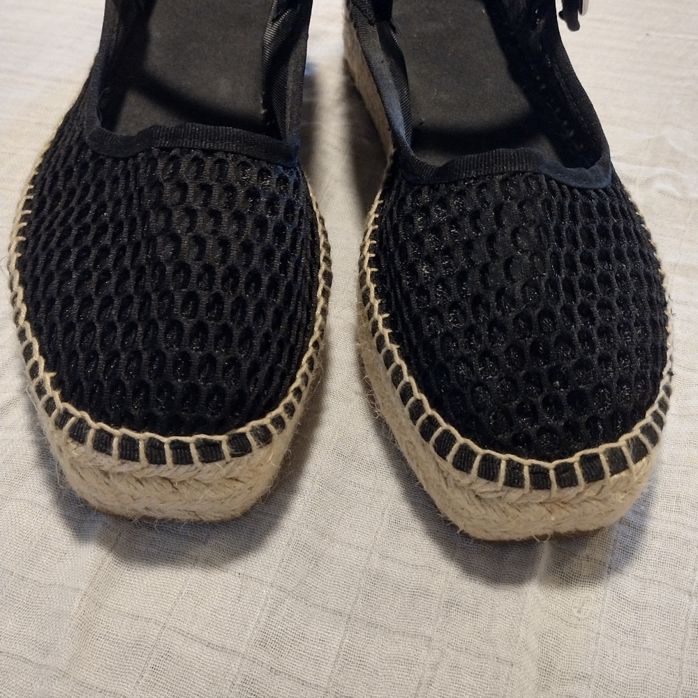 Maeve Black Mesh Espadrille Flats with Jute Sole - Picture 2 of 12